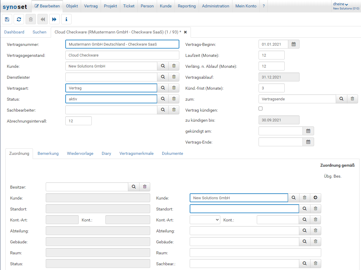 Contract management in Synoset