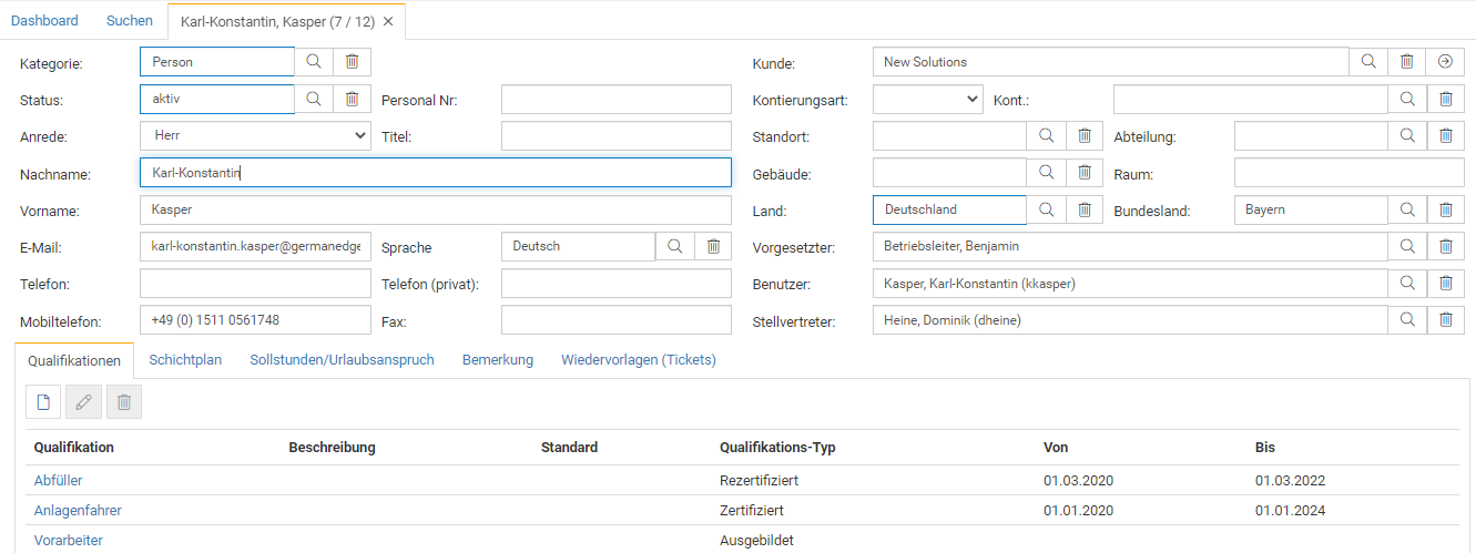 Qualifikationsmanagement und Weiterbildungsmaßnahmen - Skills Ansicht